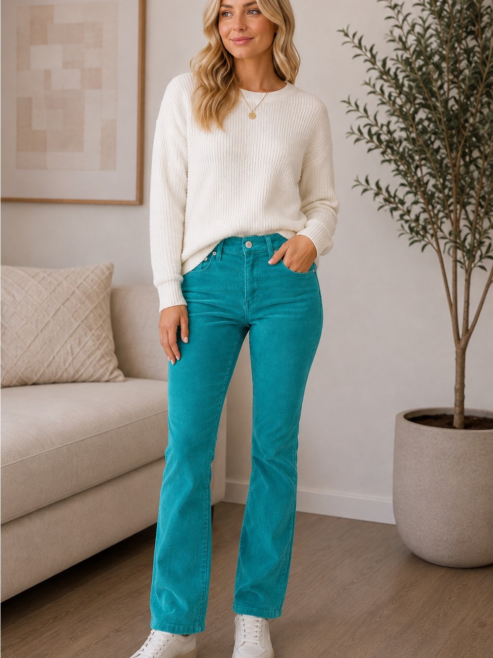 High-Rise Teal Slim Women's Jeans